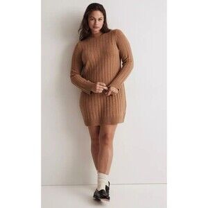 MADEWELL $148 Ribbed Sweater Dress in Heather Caramel Wool Blend Women Size 2XL